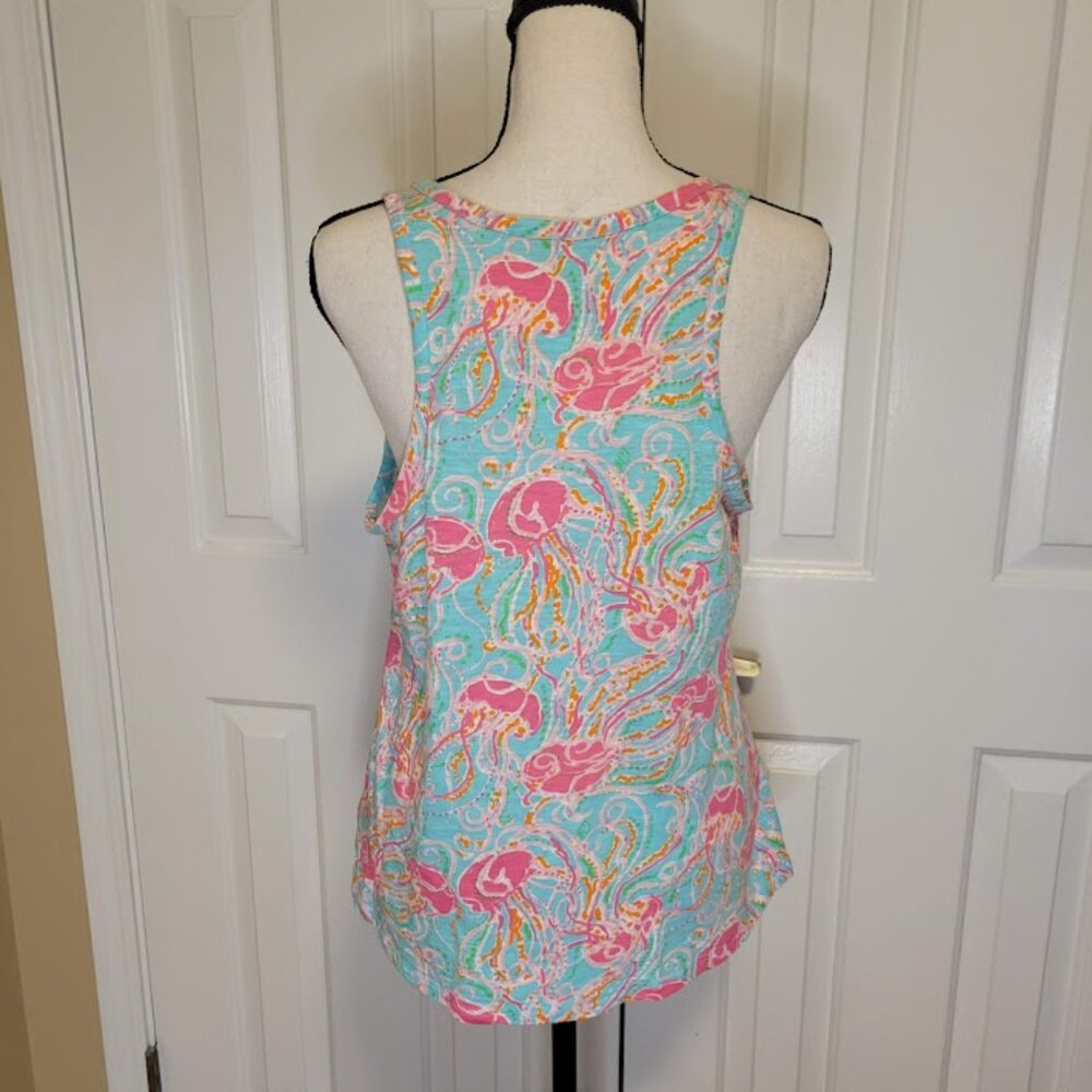 Lilly Pulitzer “Jellies Be Jammin” Henley Tank Top Small | Bright Pink Aqua - Picture 3 of 4